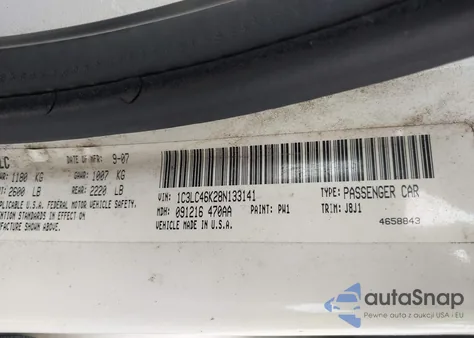 2008 Chrysler Sebring Lx z USA, uszkodzony, nr VIN 1C3LC46K28N133141